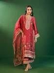 Osha Cupro Satin Red Kurta Set