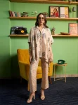 Siyaahi Cupro Satin Champagne Embroidery Shirt Set