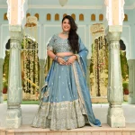 Sitara- Powder Blue Sequin Embroidered Pure Tissue Silk Lehenga Set