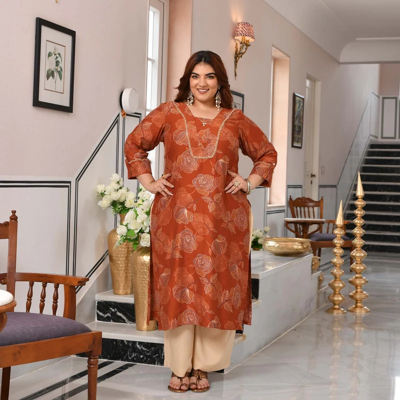 Gunjan-_Burnt_Orange_Floral_Printed_Viscose_Kurta-1.webp