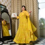 Butter Bouquet- Bright Yellow Floral Printed Pure Organza Anarkali Set