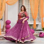 Basanti- Wine Banarasi Brocade Leheriya Chiffon Lehenga Set