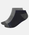 Cotton Nylon Blend Elastane Stretch Solid Low Show Socks with StayFresh Treatment - Navy & Mid Grey Melange